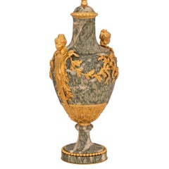 Pair of French 19th Century Louis XVI St. Ormolu and Marble Lamps