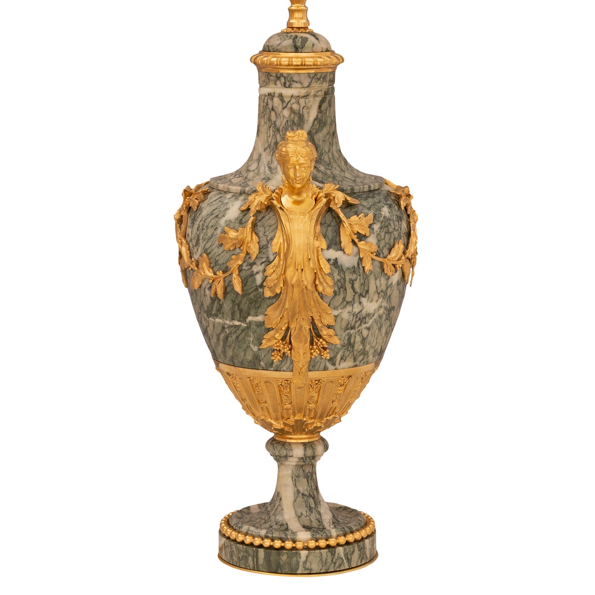 Pair of French 19th Century Louis XVI St. Ormolu and Marble Lamps  In Good Condition For Sale In West Palm Beach, FL