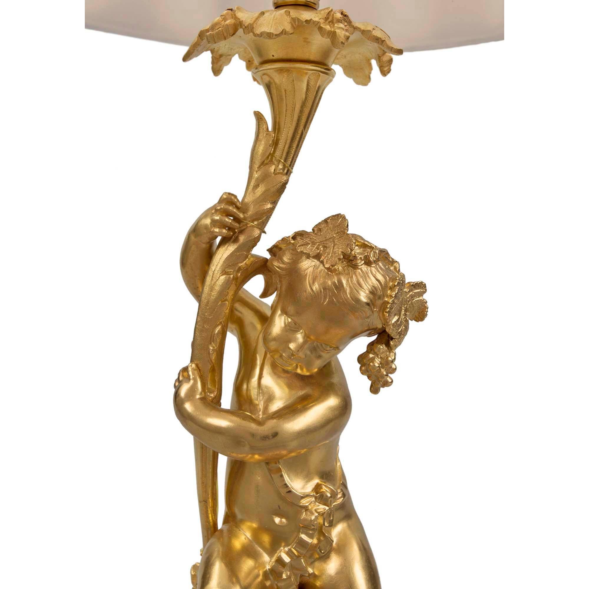 Pair of French 19th Century Louis XVI St. Ormolu and Marble Lamps For Sale 2