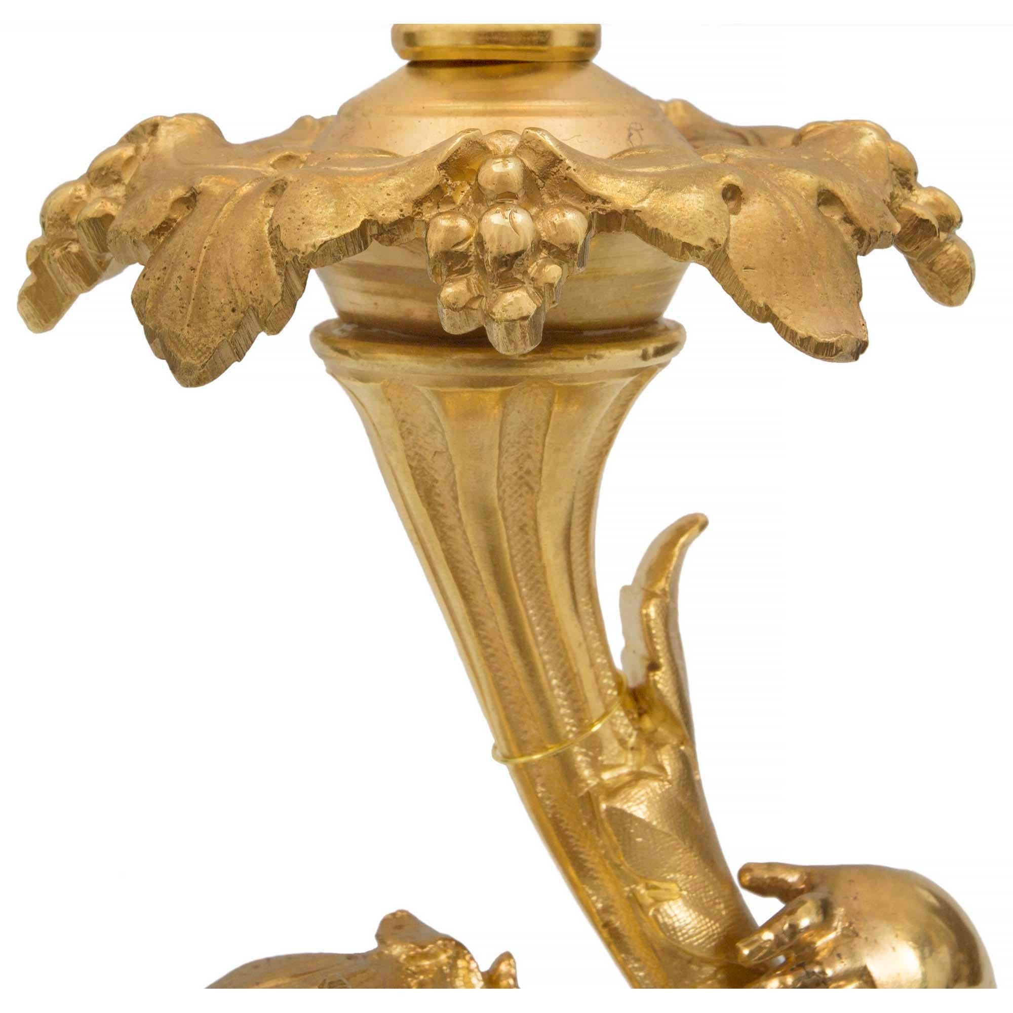 Pair of French 19th Century Louis XVI St. Ormolu and Marble Lamps For Sale 3