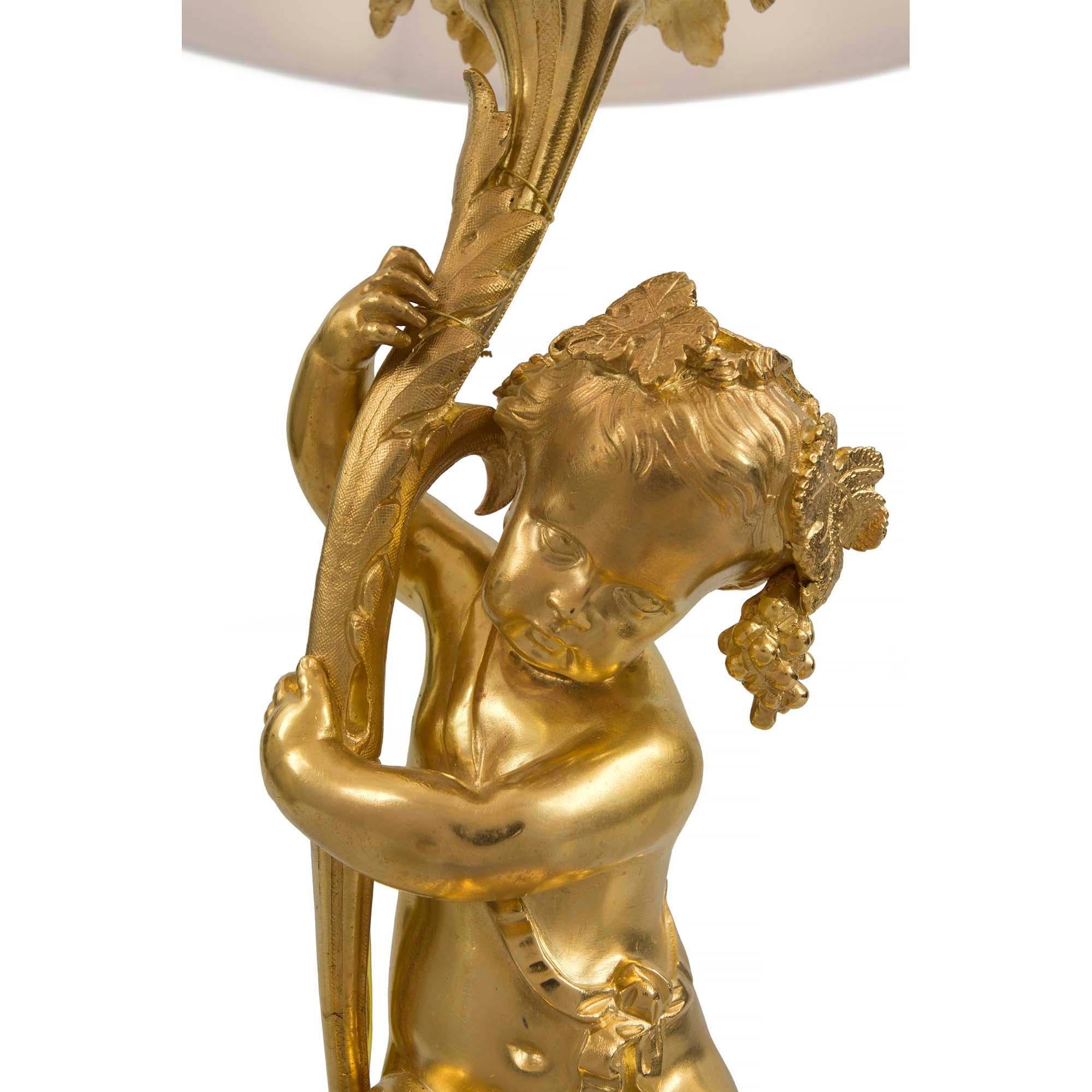 Pair of French 19th Century Louis XVI St. Ormolu and Marble Lamps For Sale 4