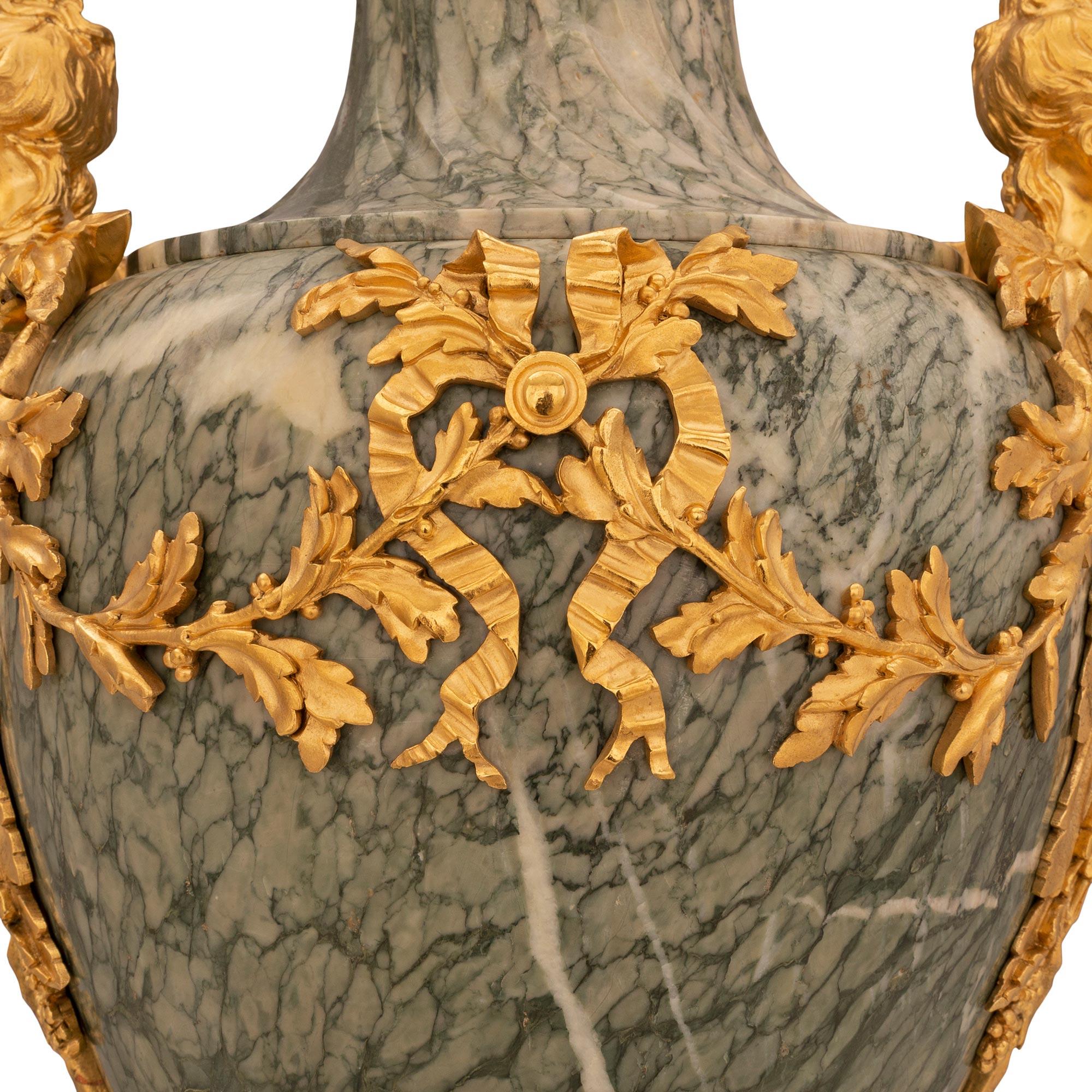 Pair of French 19th Century Louis XVI St. Ormolu and Marble Lamps  For Sale 4