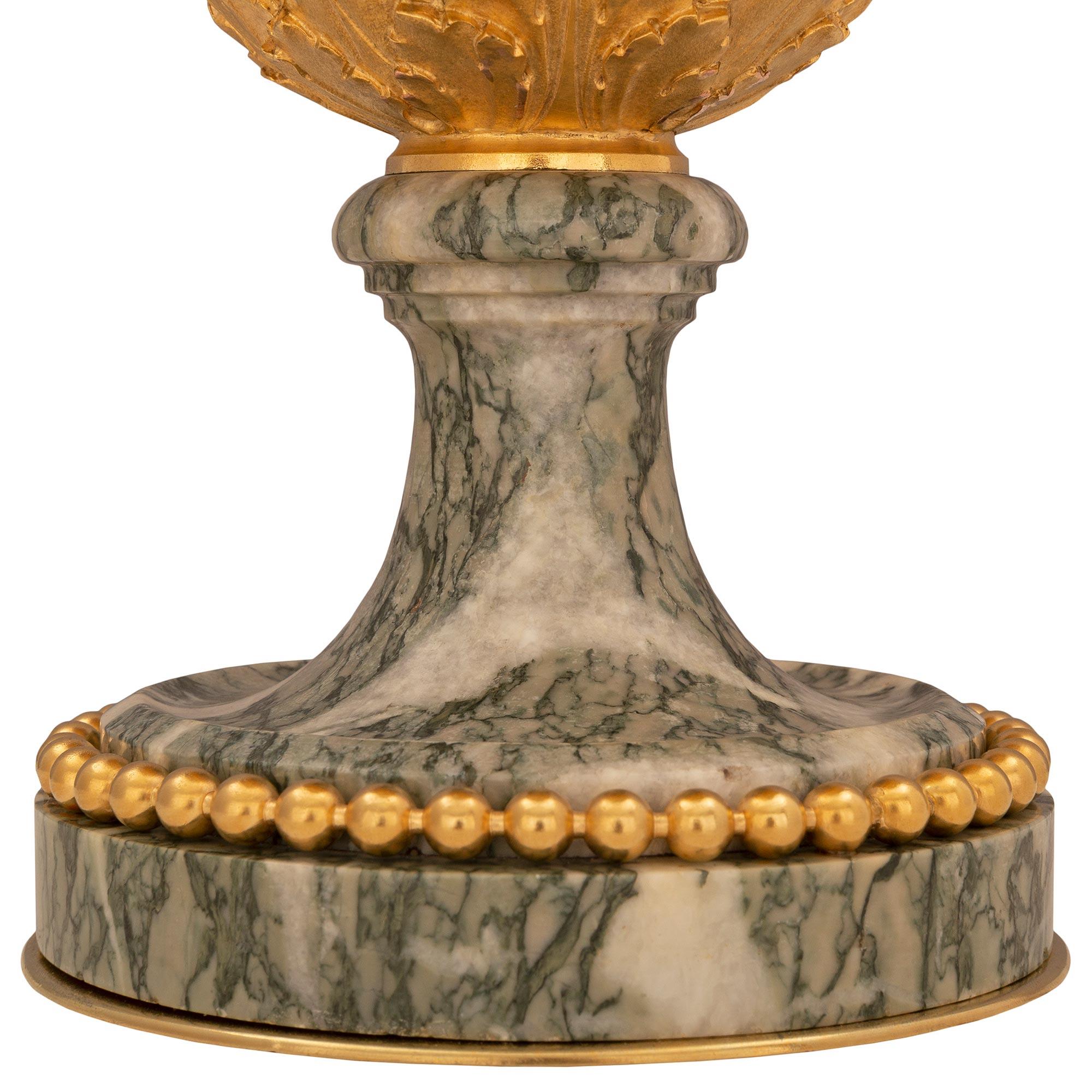 Pair of French 19th Century Louis XVI St. Ormolu and Marble Lamps  For Sale 6