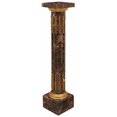 Pair of French 19th Century Louis XVI St. Ormolu and Marble Pedestal Columns