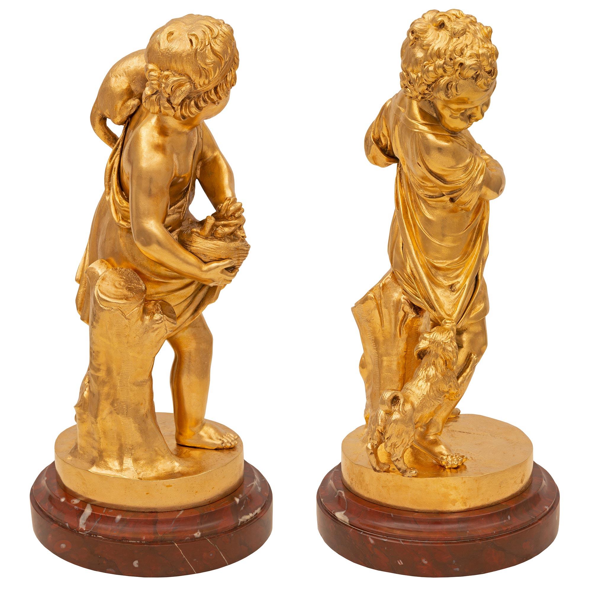 Pair of French 19th Century Louis XVI St. Ormolu and Marble Statues In Good Condition For Sale In West Palm Beach, FL