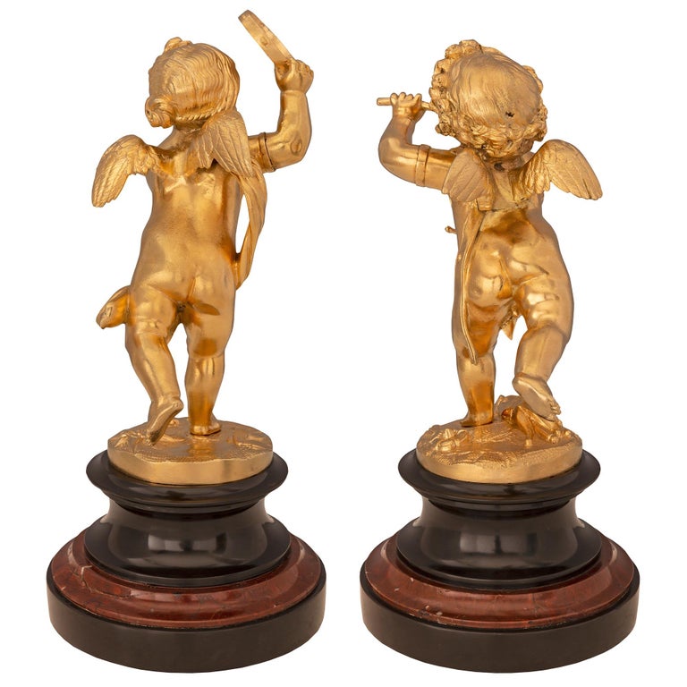Pair of French 19th Century Louis XVI St. Ormolu and Marble Statues For ...