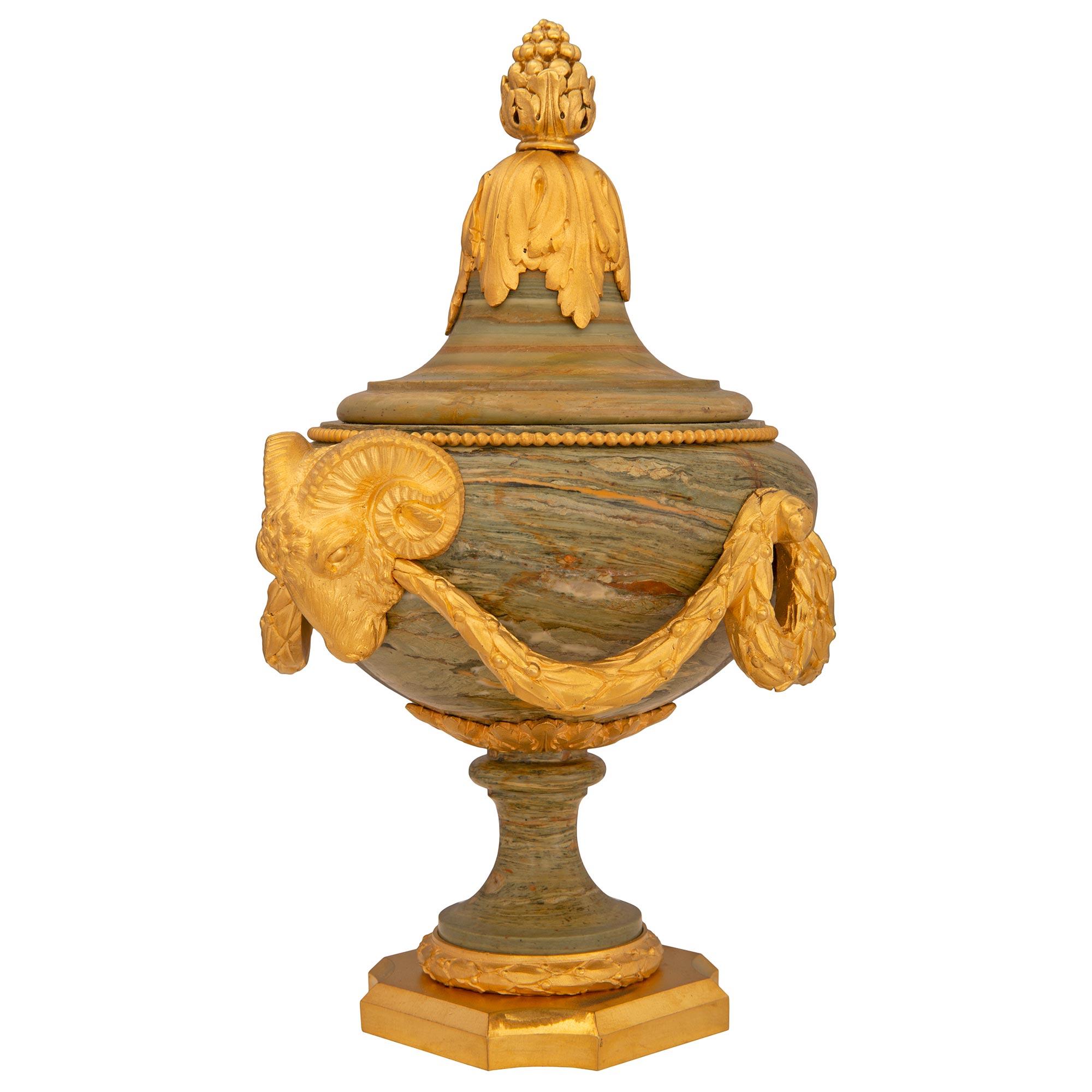 Pair of French 19th Century Louis XVI St. Ormolu and Marble Urns In Good Condition In West Palm Beach, FL