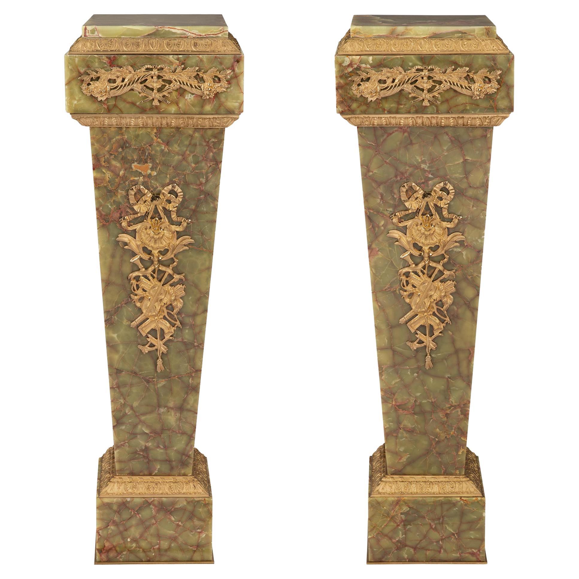 pair of French 19th century Louis XVI st. Ormolu and Onyx pedestals