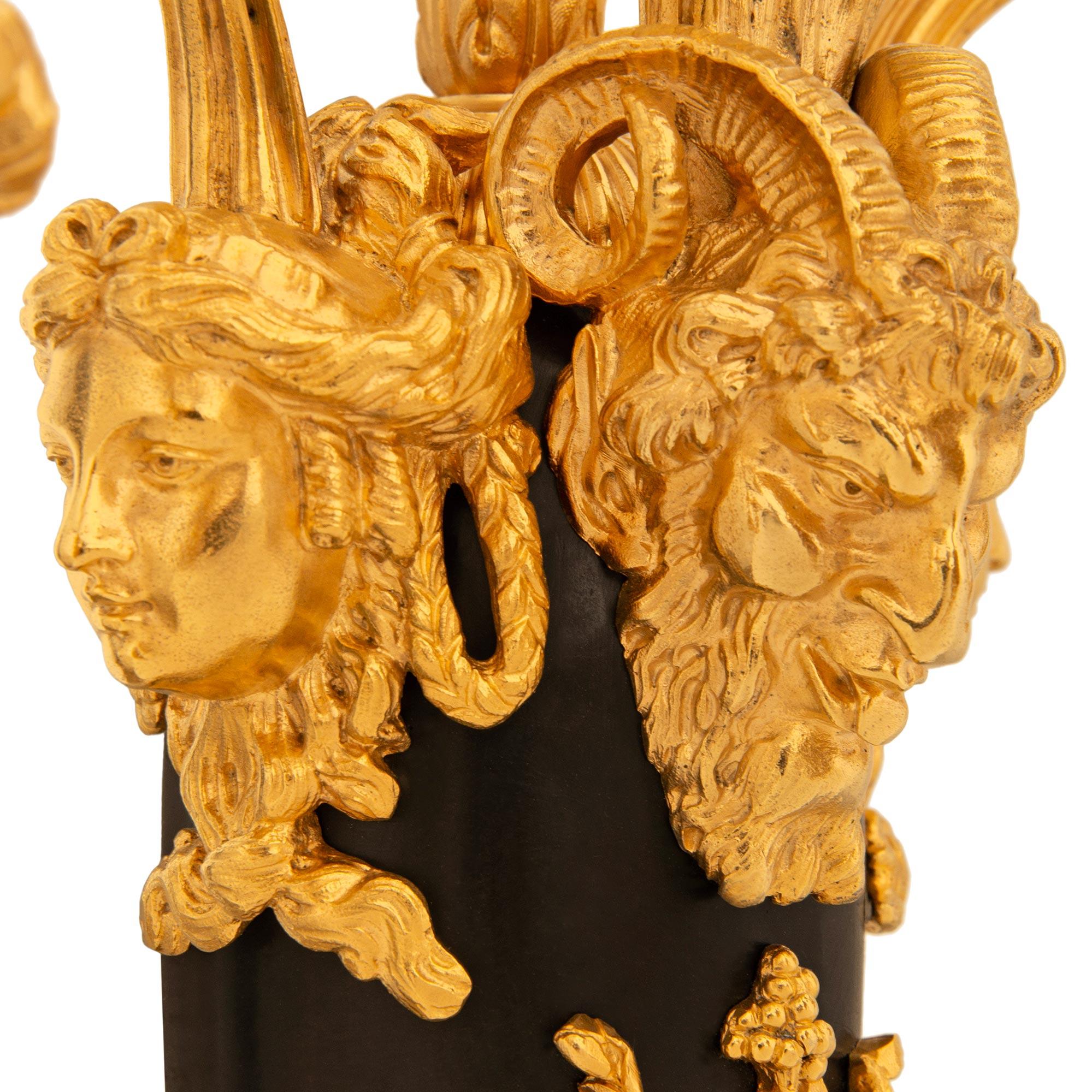 pair of French 19th century Louis XVI st. Ormolu and patinated Bronze sconces For Sale 2