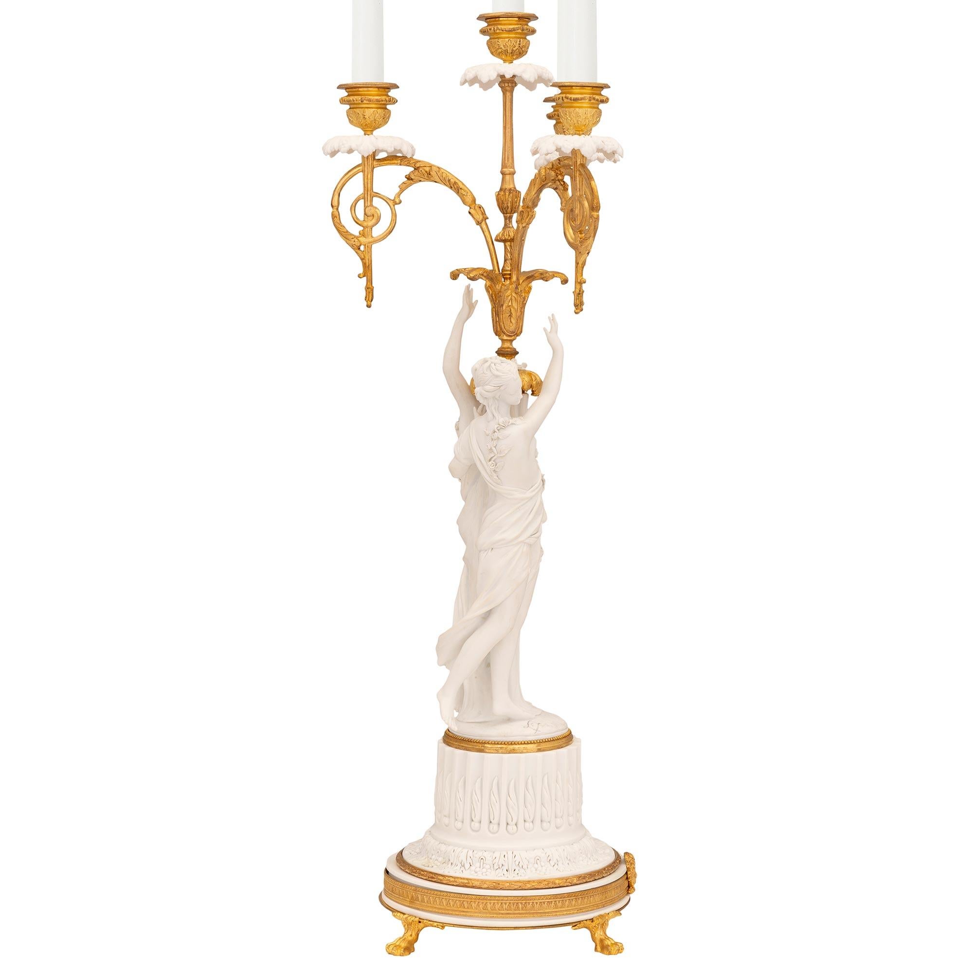 Pair of French 19th Century Louis XVI St. Ormolu and Porcelain Candelabras For Sale 1