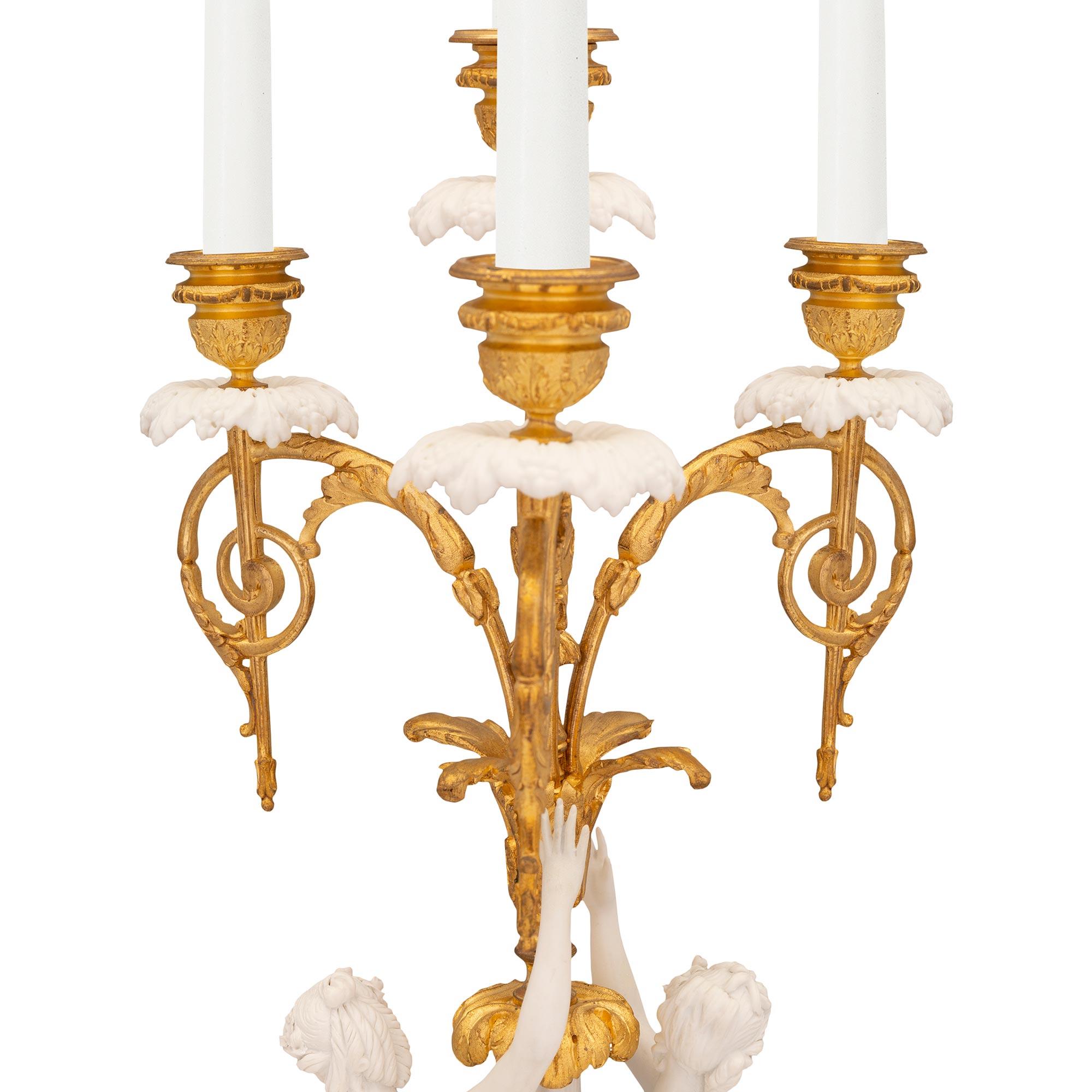 Pair of French 19th Century Louis XVI St. Ormolu and Porcelain Candelabras For Sale 2
