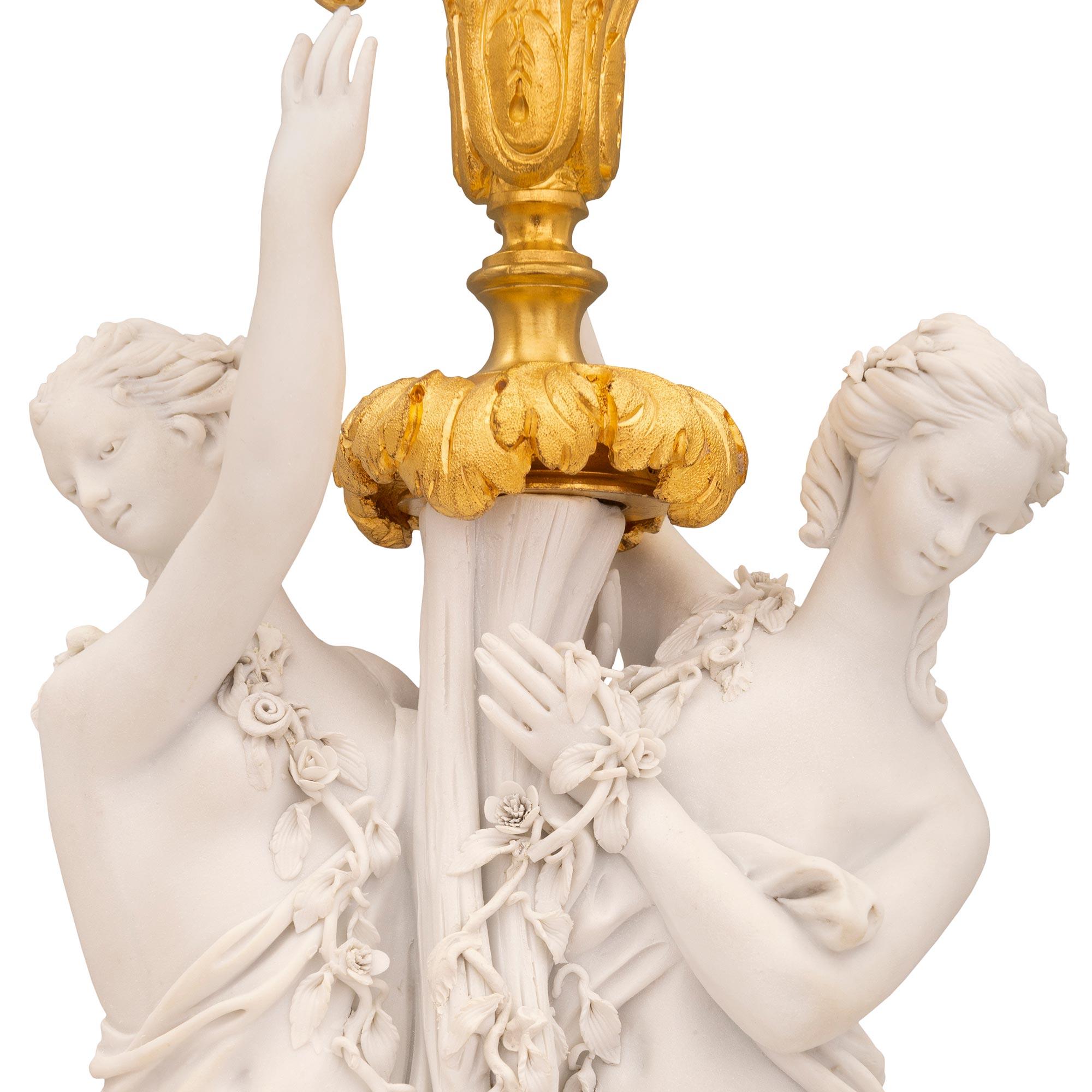 Pair of French 19th Century Louis XVI St. Ormolu and Porcelain Candelabras For Sale 4