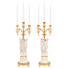 Antique Pair of French 19th Century Louis XVI St. Ormolu and Porcelain Candelabras