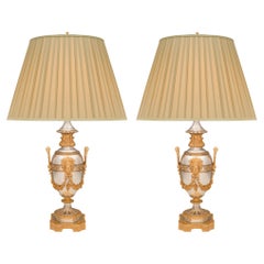 Paar französische Louis-XVI-Lampen aus Goldbronze und versilberter Bronze aus dem 19. Jahrhundert