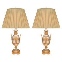 Antique Pair of French 19th Century Louis XVI St. Ormolu and Silvered Bronze Lamps