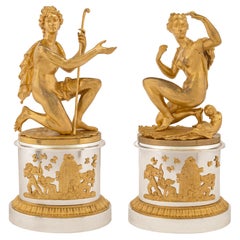 Pair of French 19th Century Louis XVI St. Ormolu and Silvered Bronze Statues