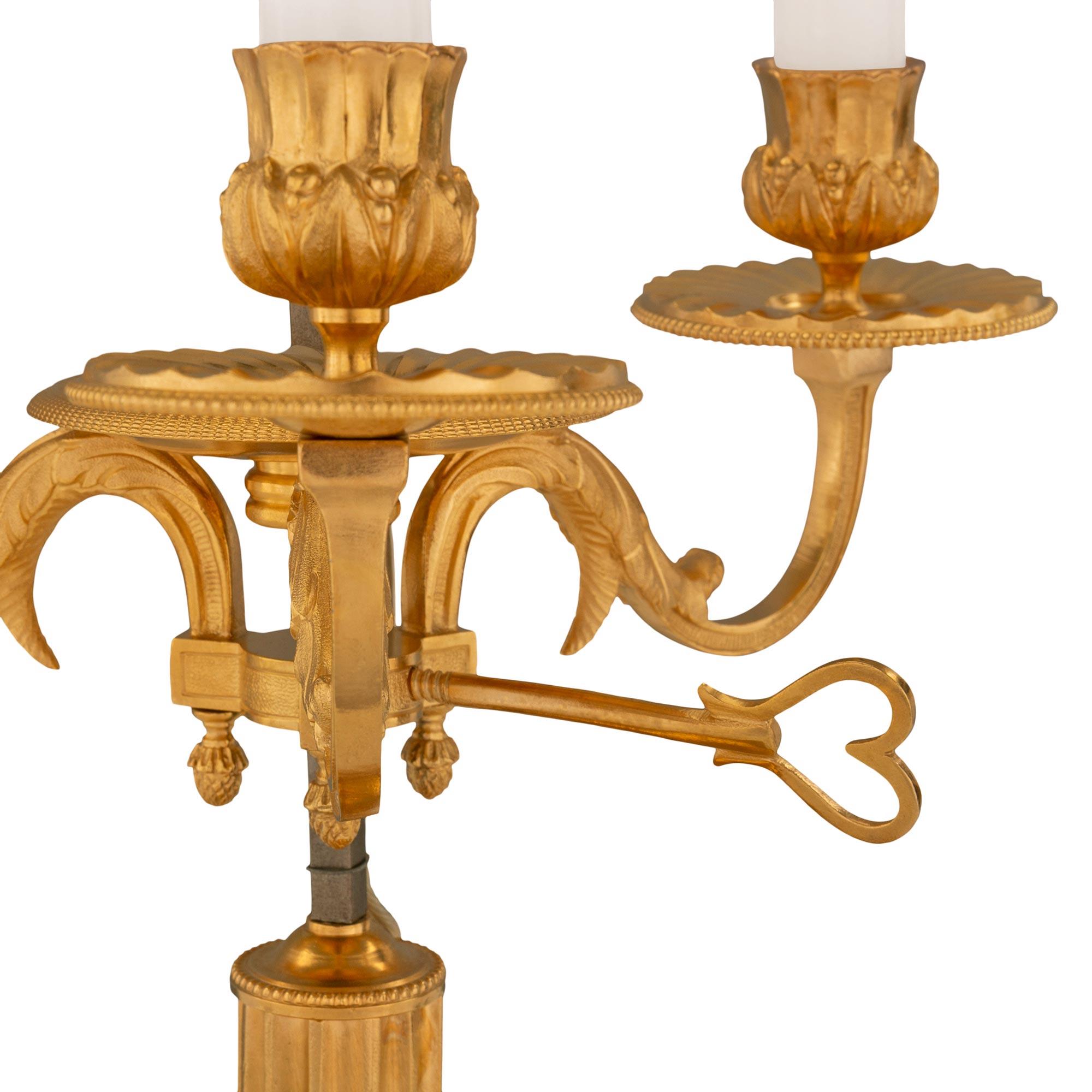 Pair of French 19th Century Louis XVI St. Ormolu and Tole Bouillotte Lamps For Sale 1