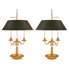 Pair of French 19th Century Louis XVI St. Ormolu and Tole Bouillotte Lamps