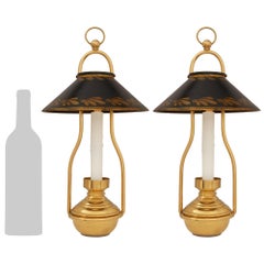 pair of French 19th century Louis XVI st. Ormolu and Tole lamps