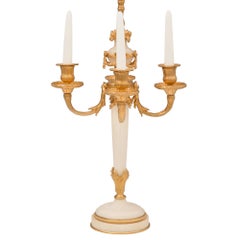 Pair of French 19th Century Louis XVI St. Ormolu and White Carrara Marble Lamps
