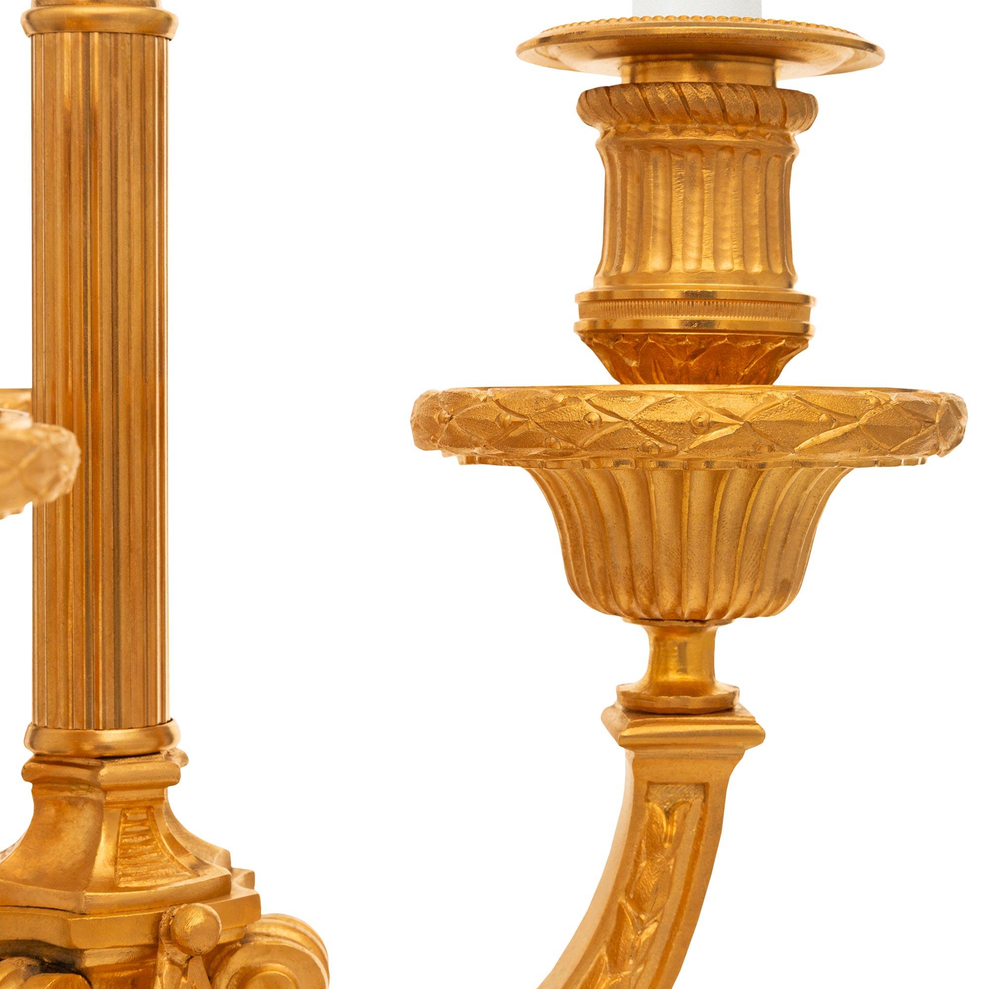 Pair Of French 19th Century Louis XVI St. Ormolu Bouillotte Candelabra Lamps In Good Condition For Sale In West Palm Beach, FL
