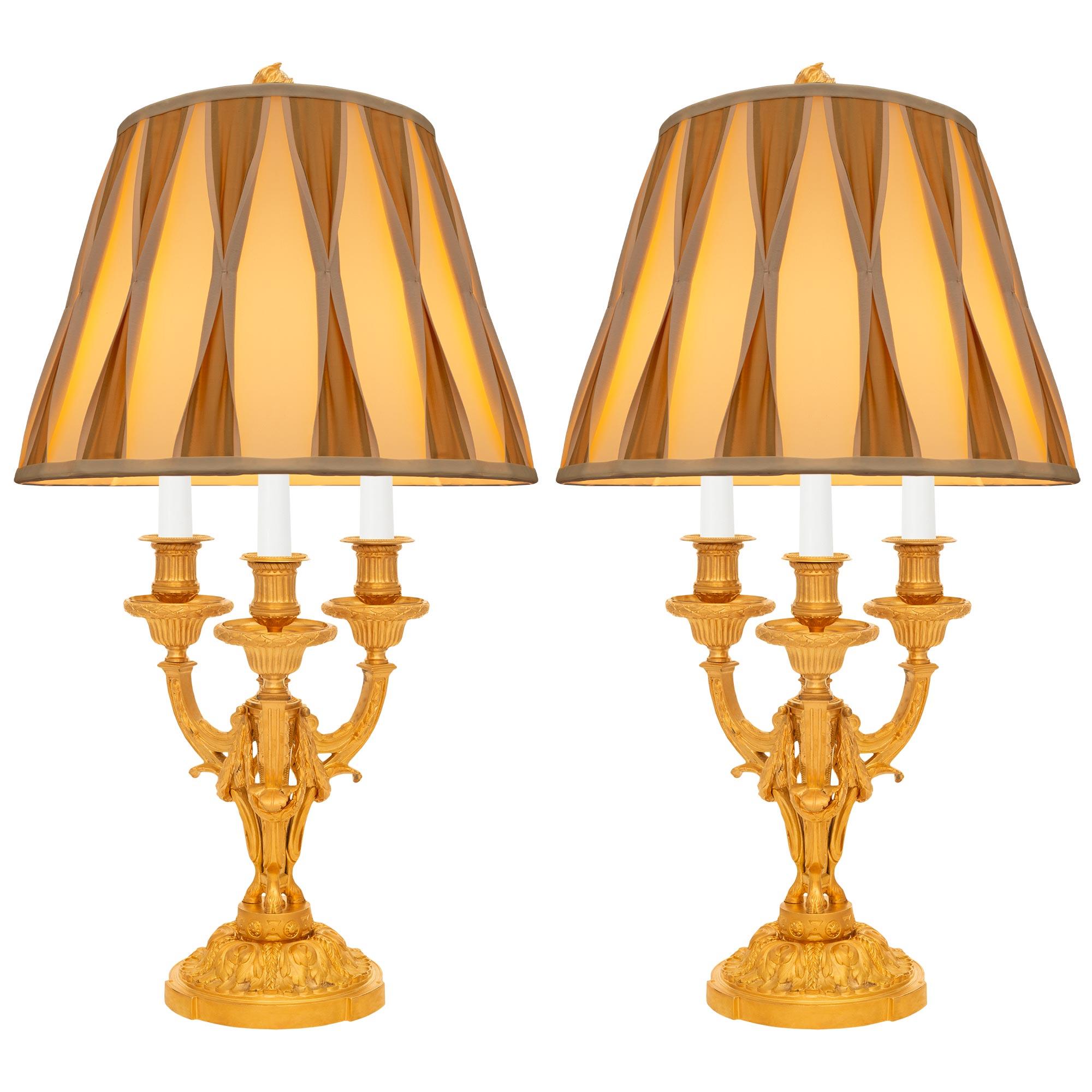 Pair Of French 19th Century Louis XVI St. Ormolu Bouillotte Candelabra Lamps For Sale 4