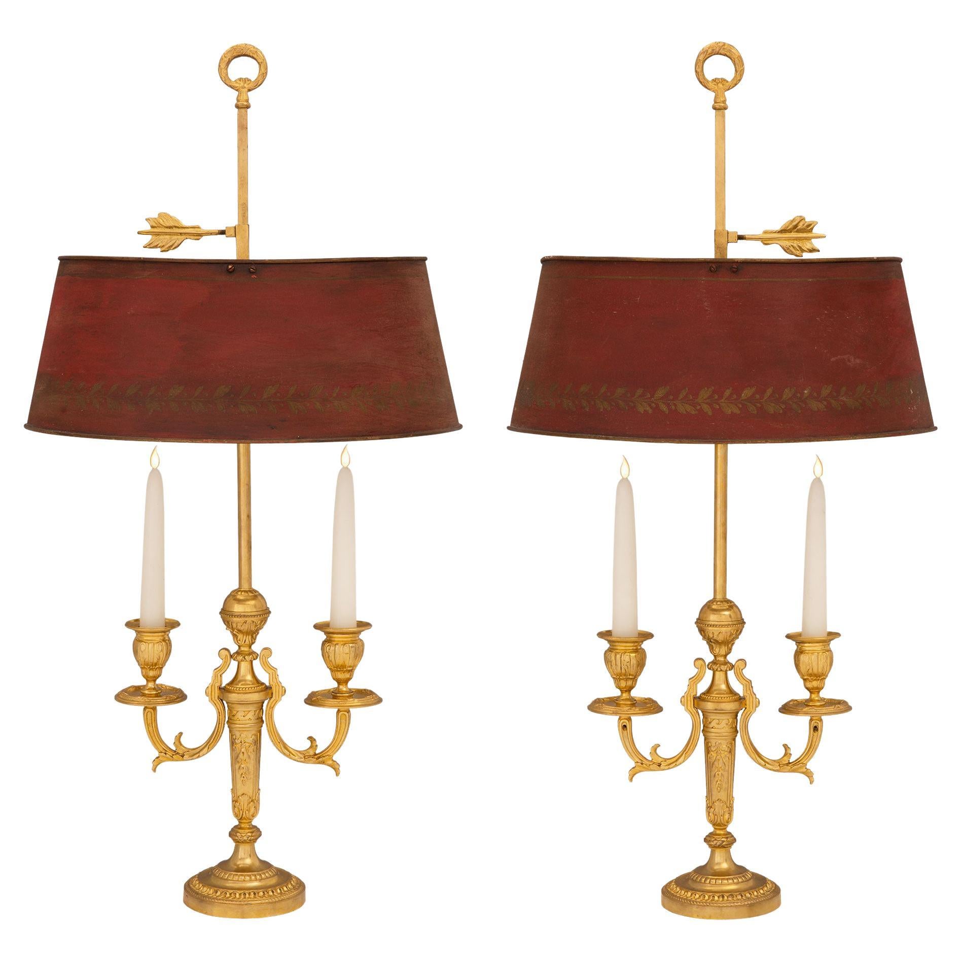 Paar französische Bouillotte-Lampen aus Goldbronze im Stil Louis XVI des 19. Jahrhunderts