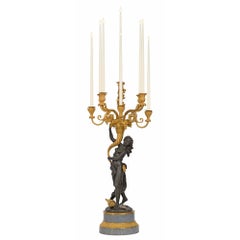Pair of French 19th Century Louis XVI St. Ormolu, Bronze and Marble Candelabras