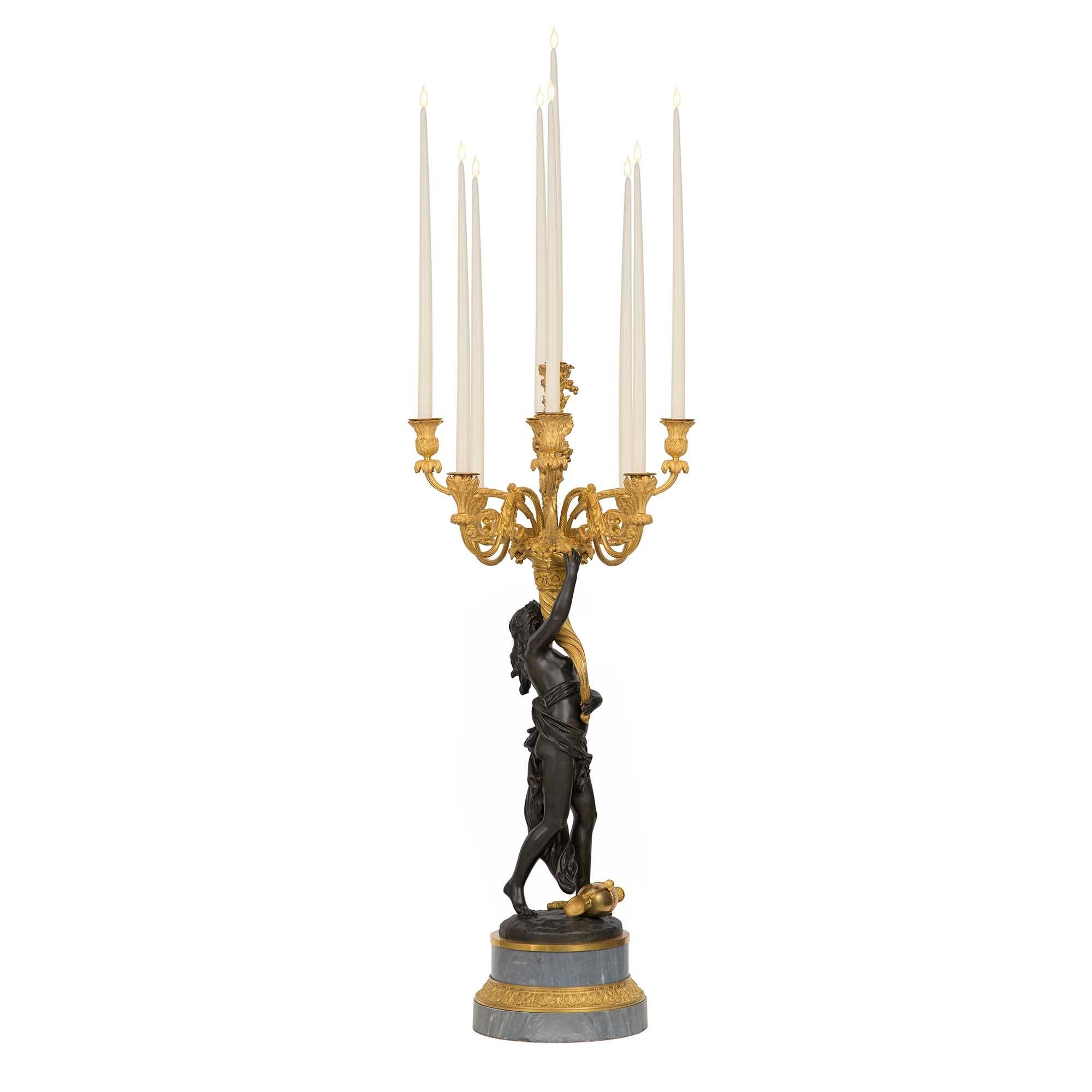 Pair of French 19th Century Louis XVI St. Ormolu, Bronze and Marble Candelabras In Good Condition For Sale In West Palm Beach, FL