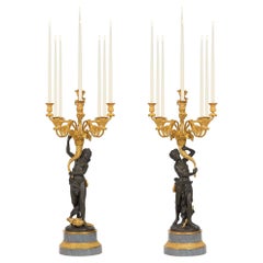 Pair of French 19th Century Louis XVI St. Ormolu, Bronze and Marble Candelabras