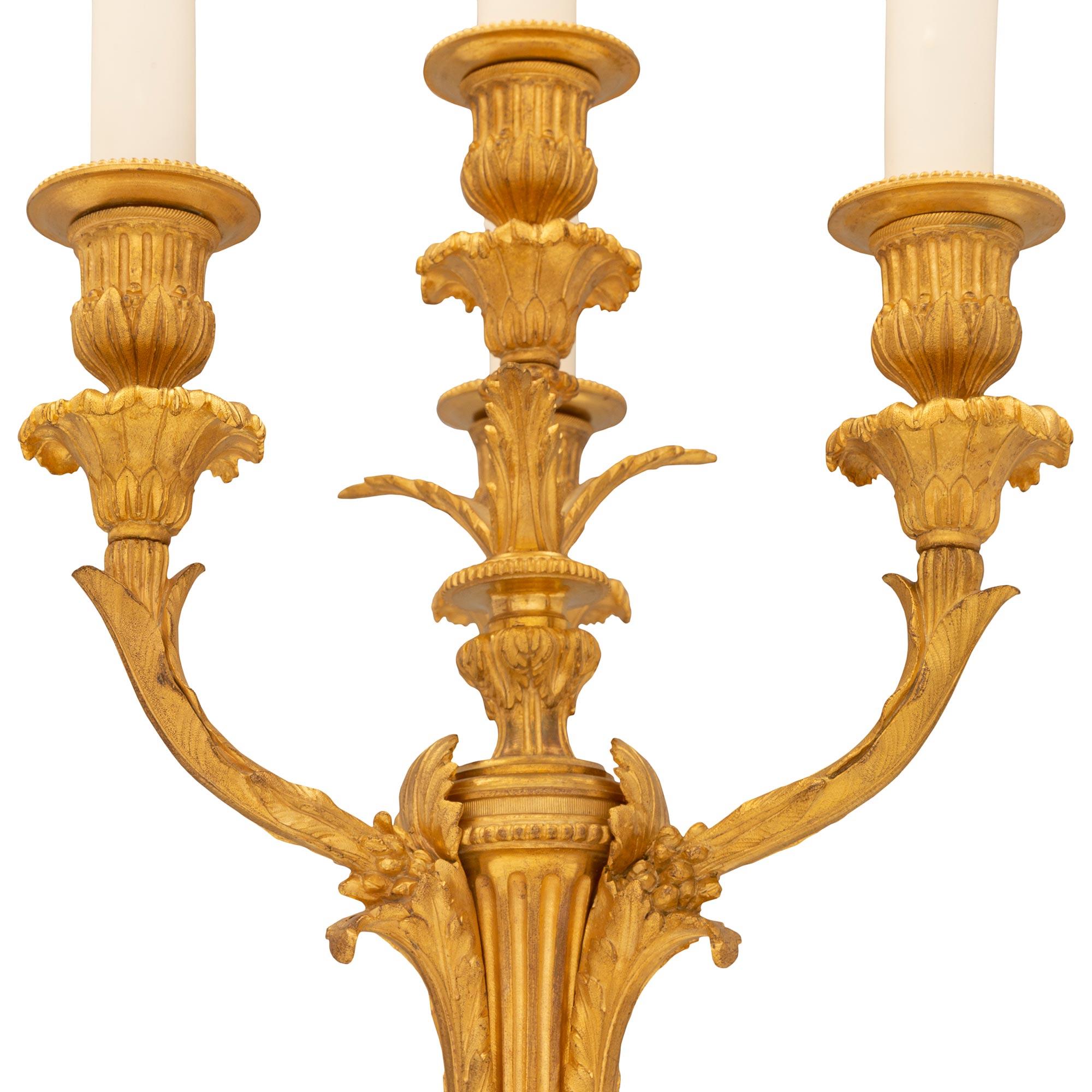 Pair of French 19th Century Louis XVI St. Ormolu Candelabra Lamps In Good Condition For Sale In West Palm Beach, FL
