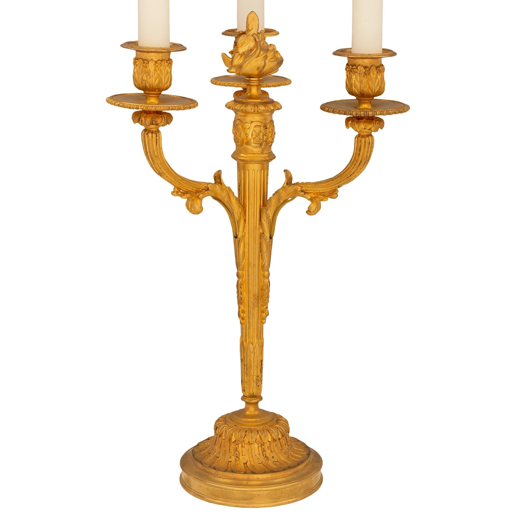 Pair of French 19th Century Louis XVI St. Ormolu Candelabra Lamps In Good Condition For Sale In West Palm Beach, FL