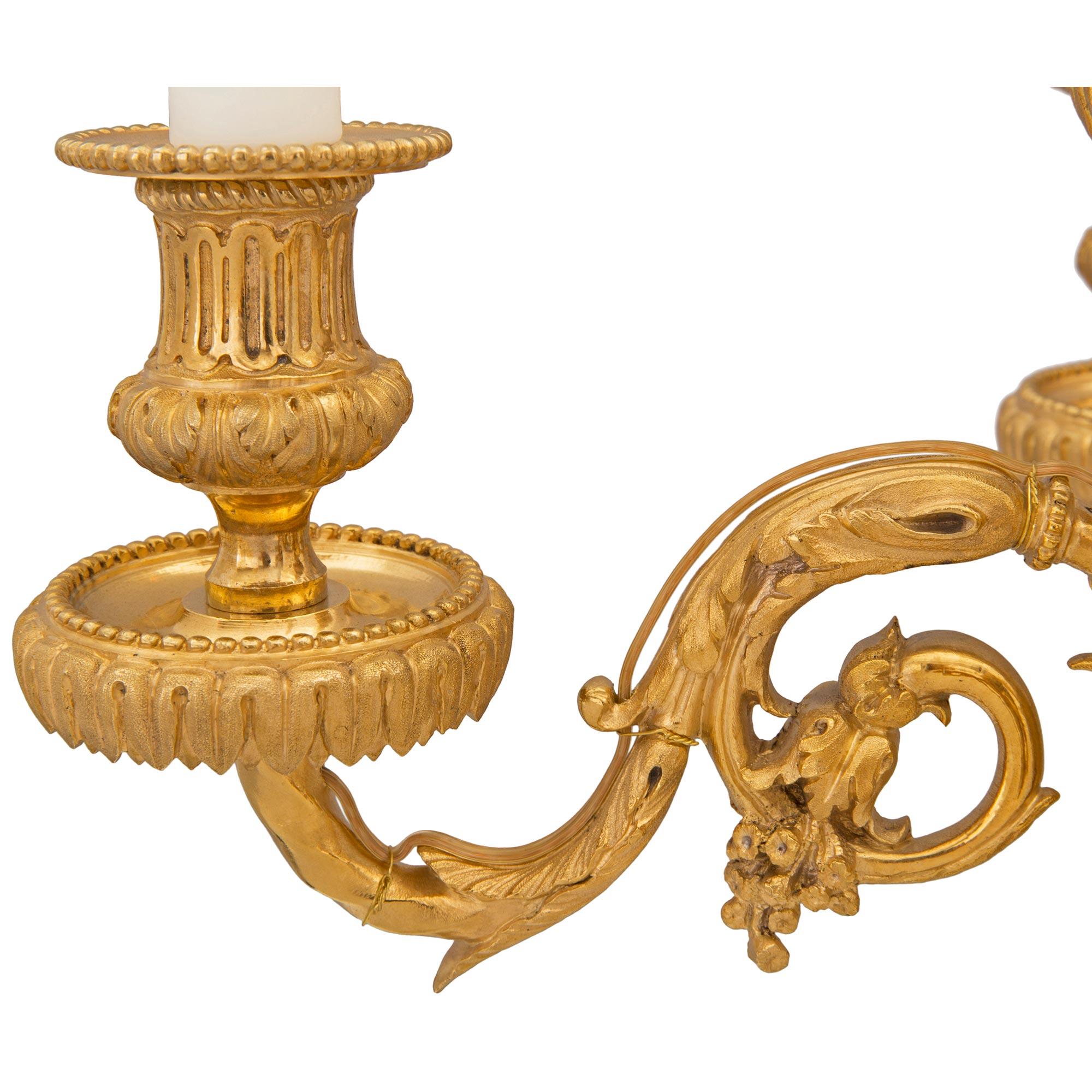 Pair of French 19th Century Louis XVI St. Ormolu Candelabra Lamps For Sale 1