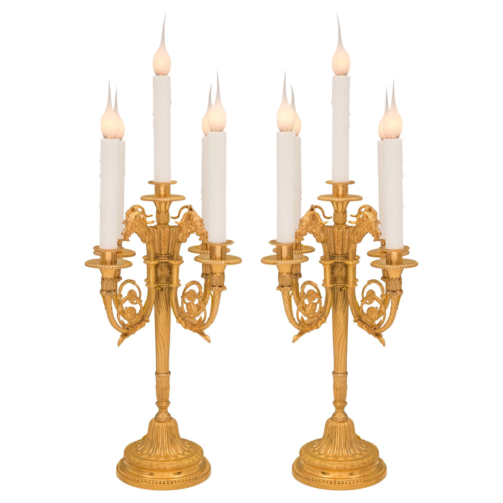 Pair of French 19th Century Louis XVI St. Ormolu Candelabra Lamps For Sale