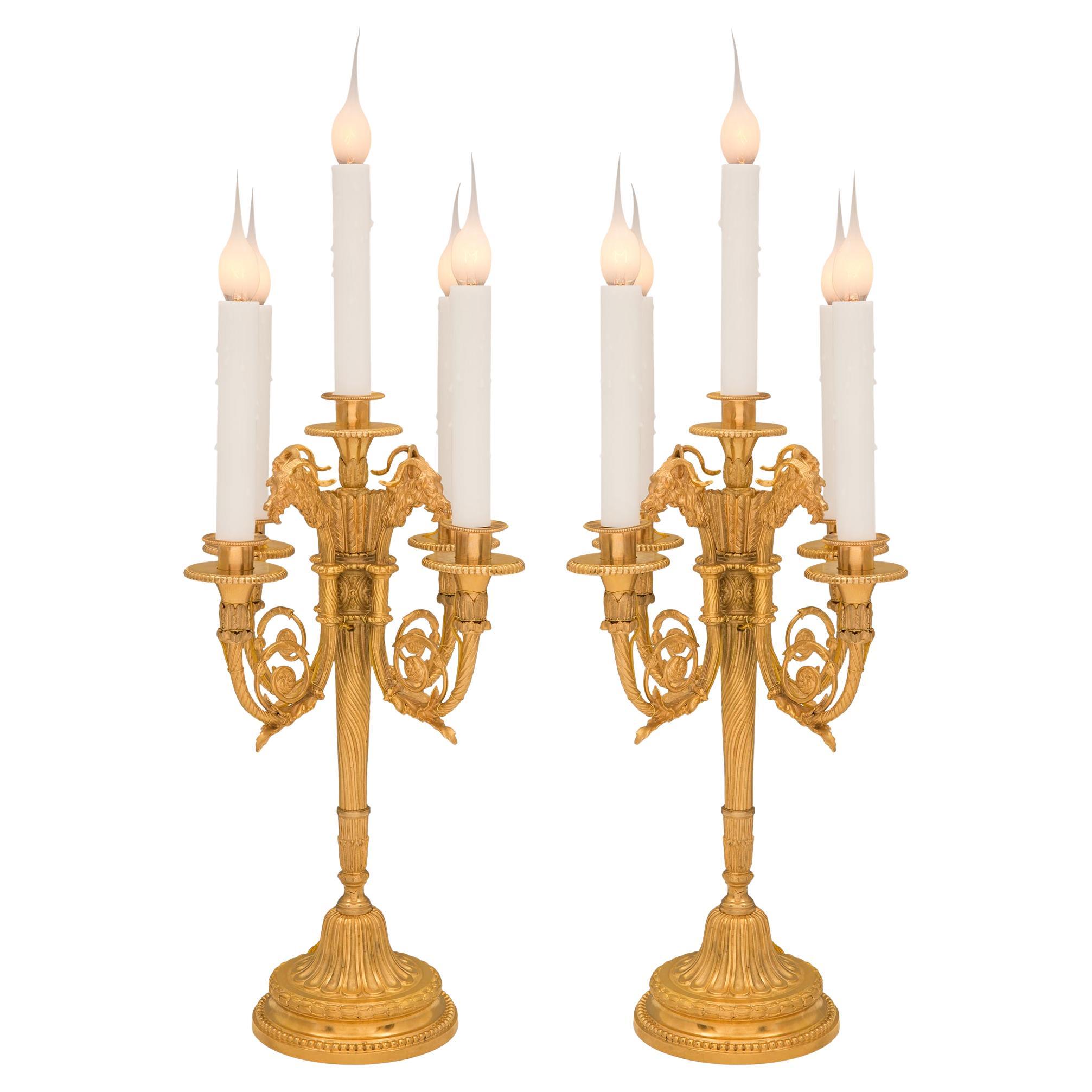 Pair of French 19th Century Louis XVI St. Ormolu Candelabra Lamps