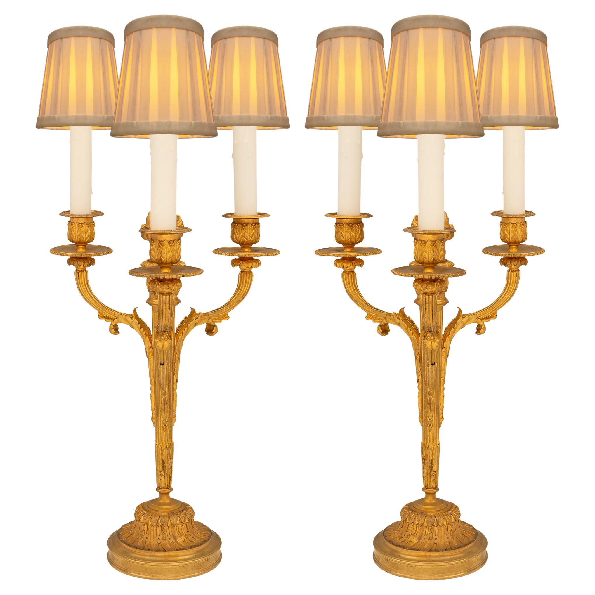 Pair of French 19th Century Louis XVI St. Ormolu Candelabra Lamps For Sale