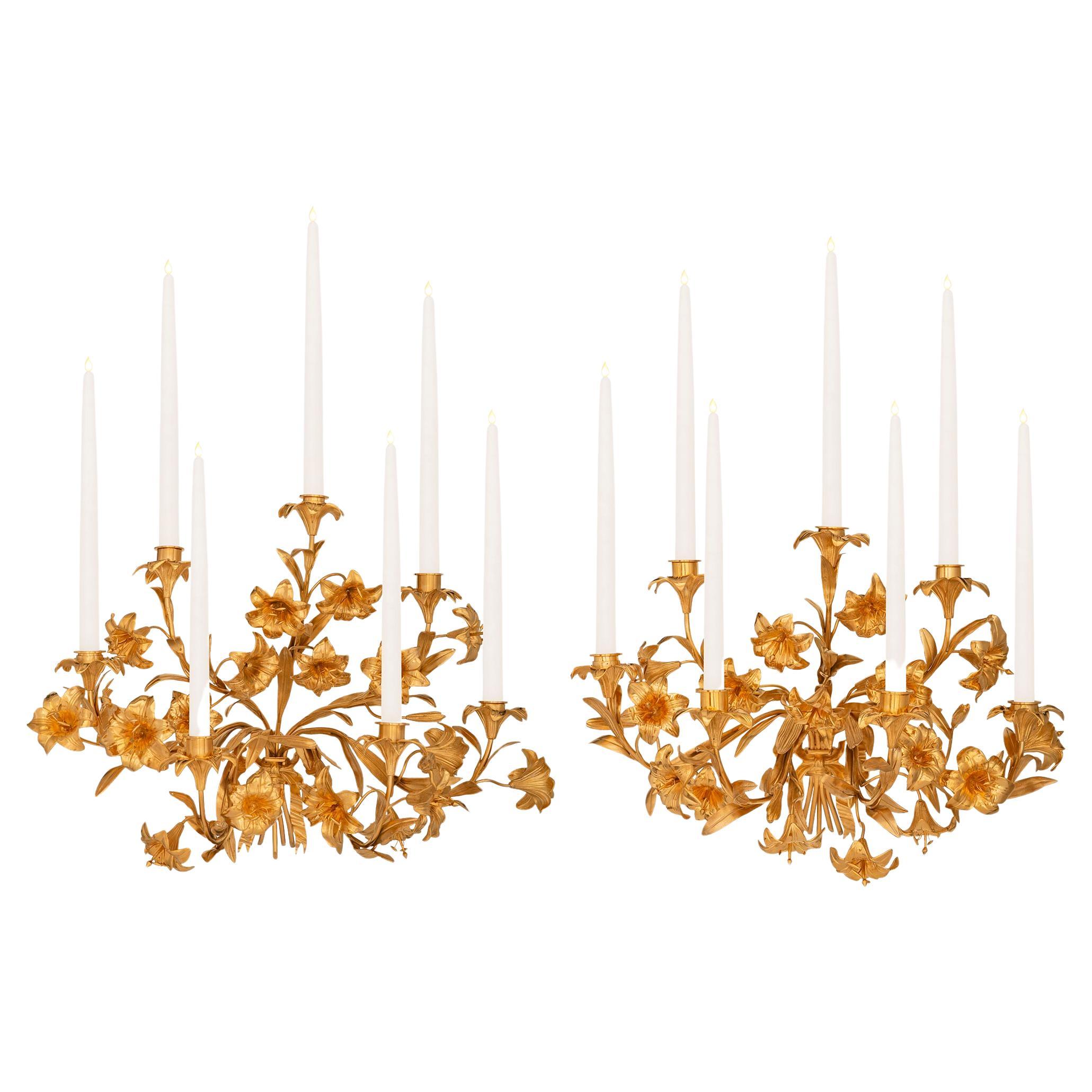 Pair of French 19th century Louis XVI st. Ormolu candelabra sconces