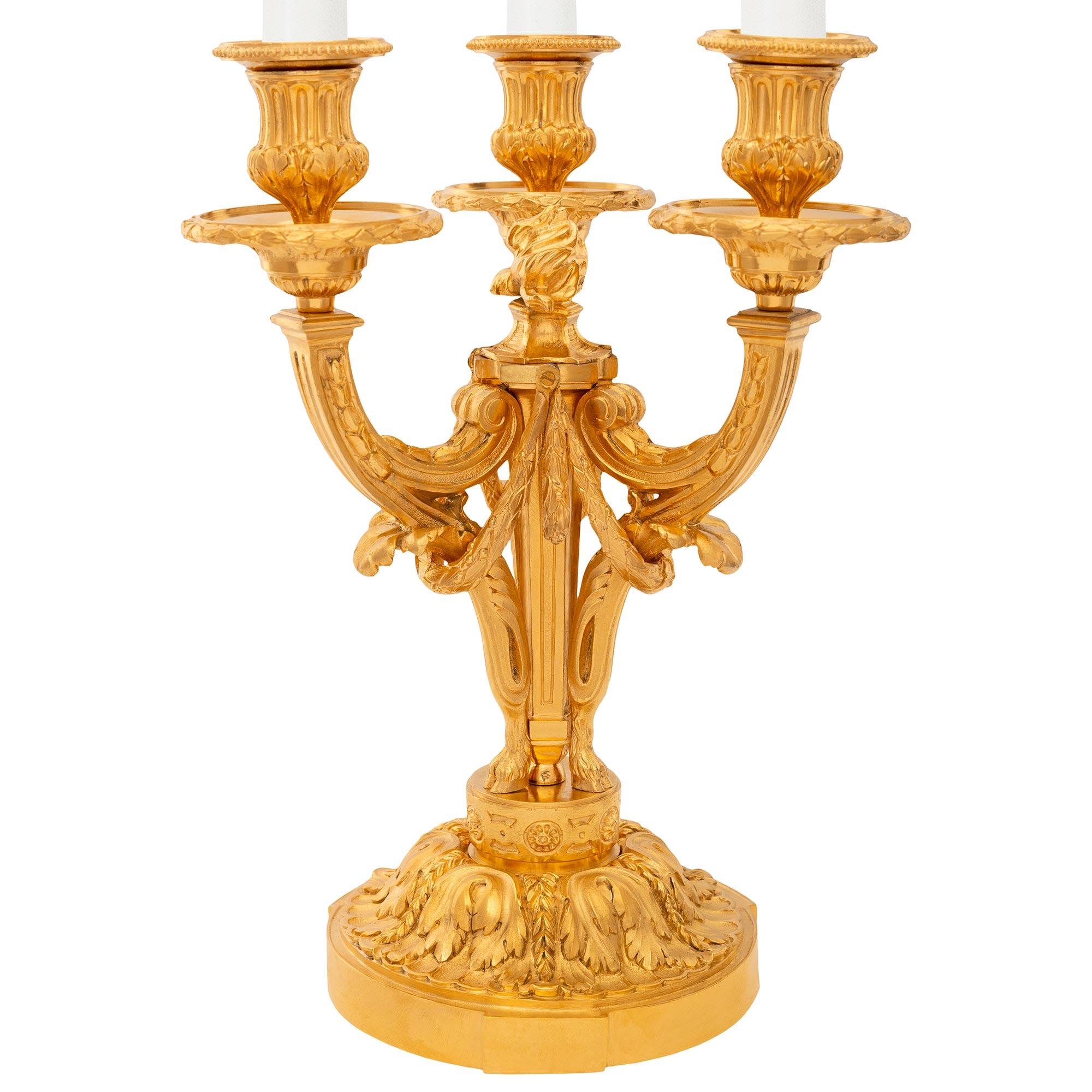 pair of French 19th century Louis XVI st. Ormolu candelabras In Good Condition For Sale In West Palm Beach, FL