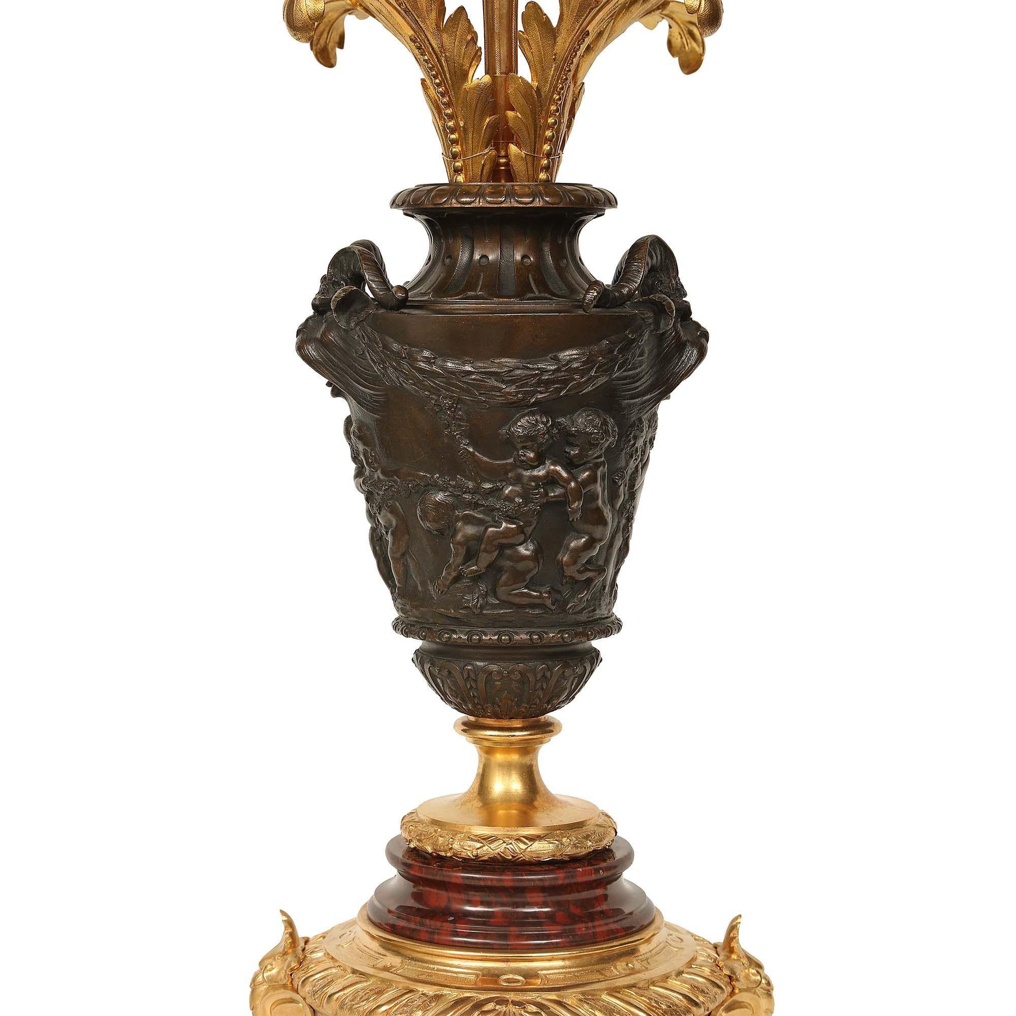 Bronze Pair Of French 19th Century Louis XVI St. Ormolu Candelabras Lamps For Sale