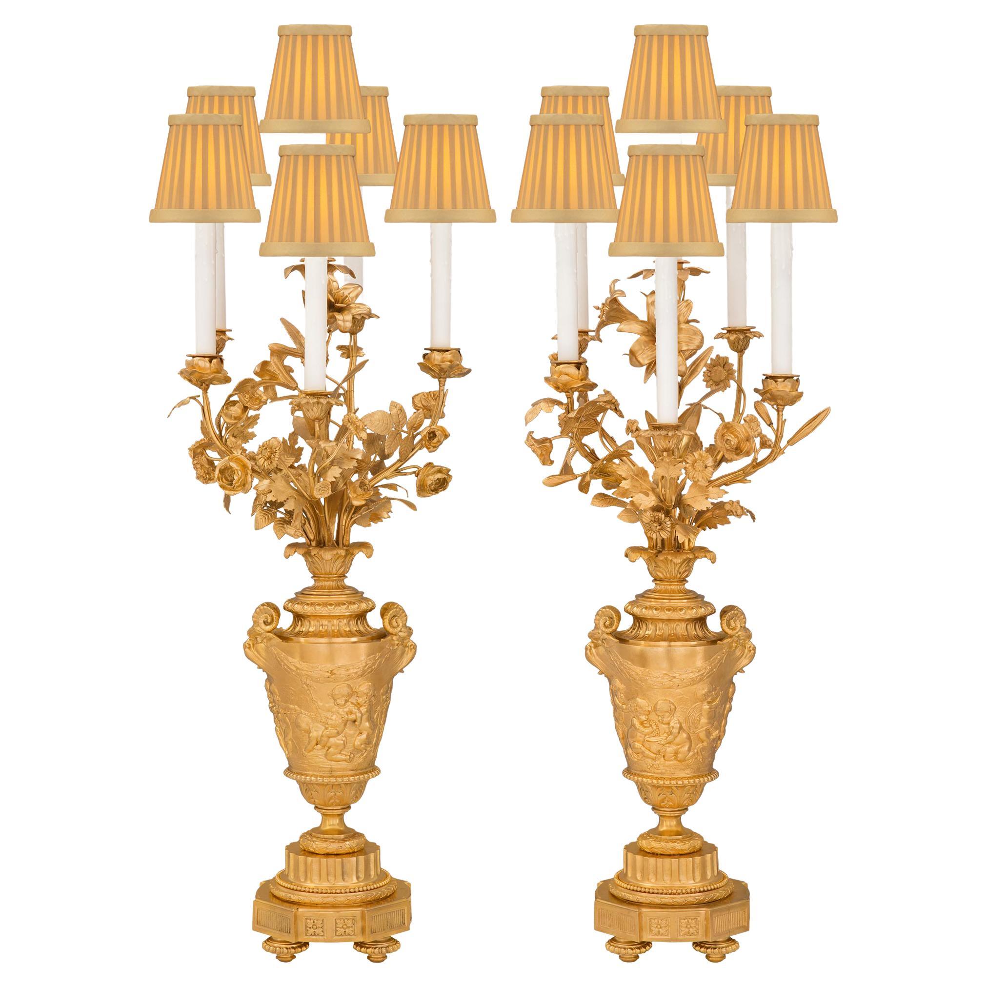 Pair of French 19th Century Louis XVI St. Ormolu Candelabras Lamps For Sale