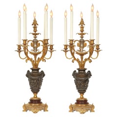 Pair Of French 19th Century Louis XVI St. Ormolu Candelabras Lamps