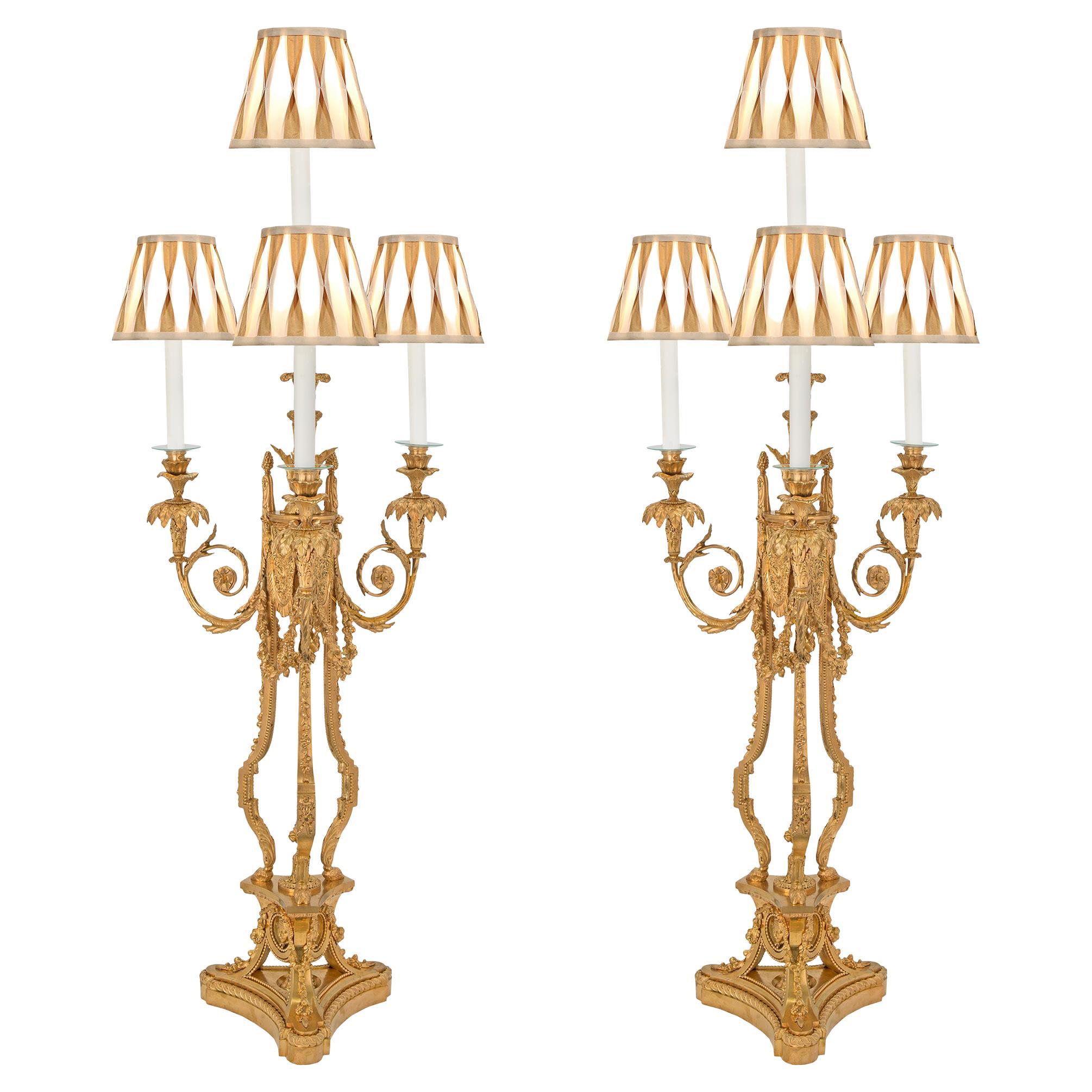 Pair of French 19th Century Louis XVI St. Ormolu Candelabras Lamps For Sale