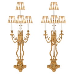 Pair of French 19th Century Louis XVI St. Ormolu Candelabras Lamps