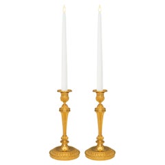 Antique Pair of French 19th Century Louis XVI St. Ormolu Candlesticks
