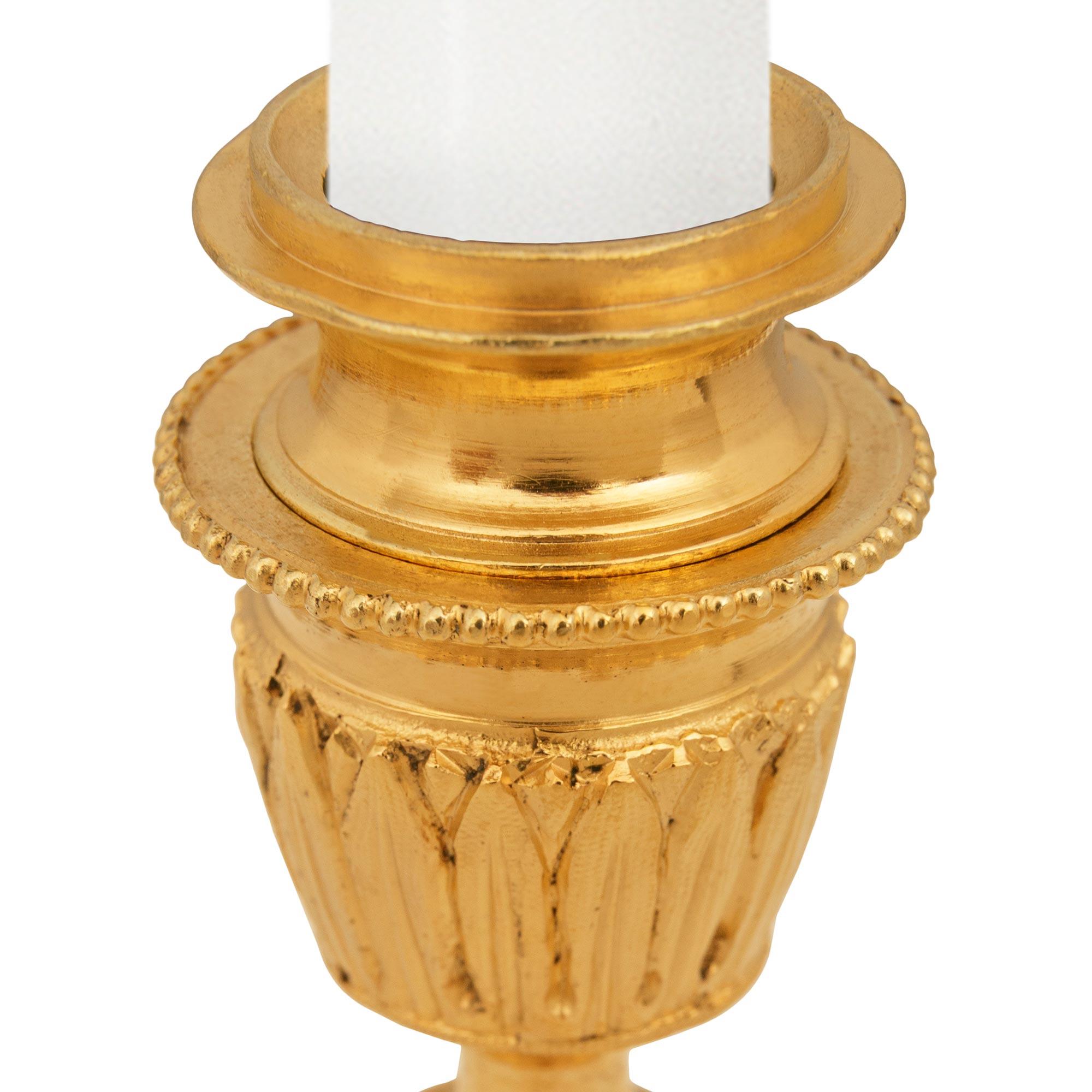 19th Century pair of French 19th century Louis XVI st. Ormolu cassolette candlesticks For Sale
