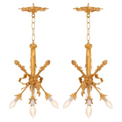 Pair of French 19th Century Louis XVI St. Ormolu Chandeliers