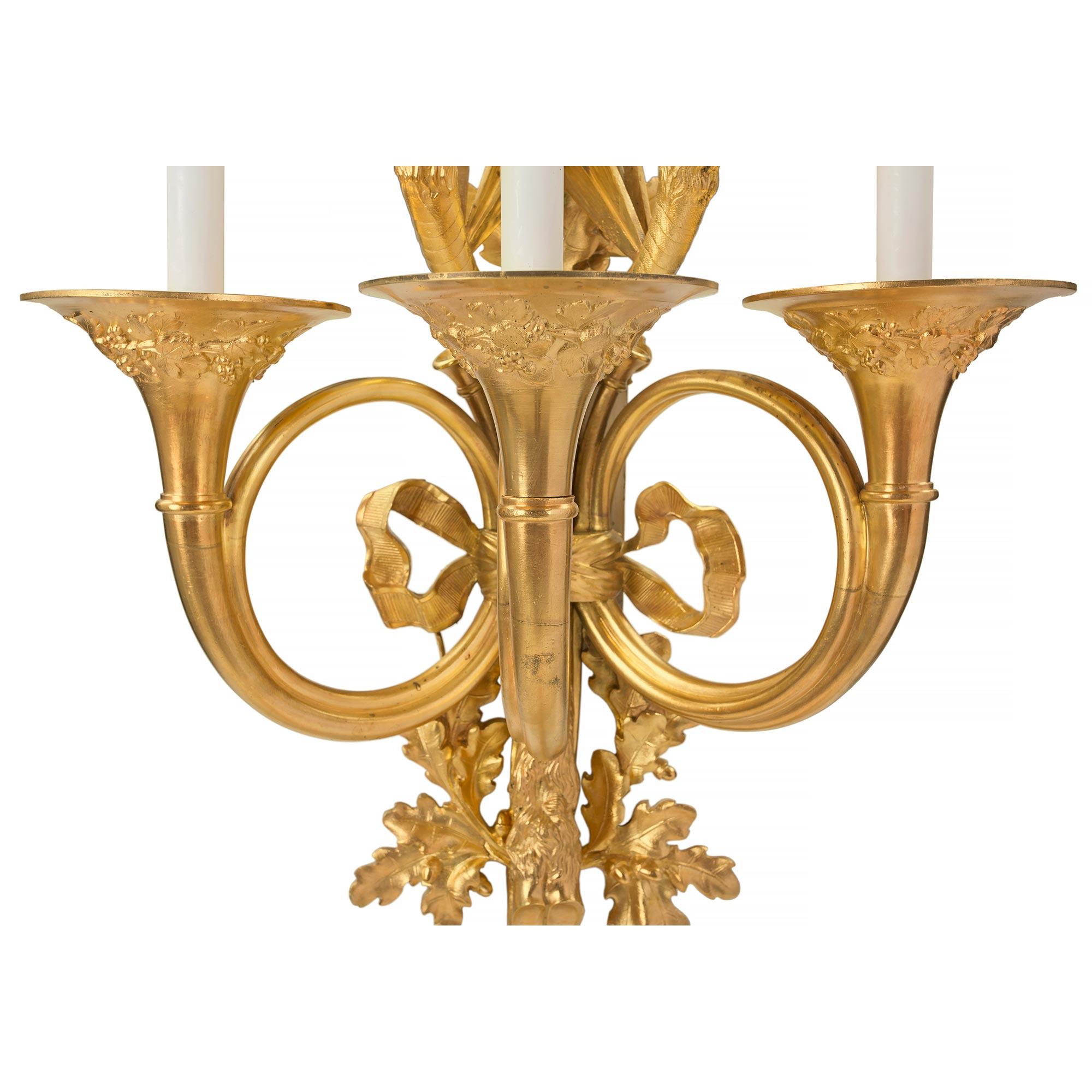 Pair of French 19th Century Louis XVI St. Ormolu Five-Arm Sconces 3