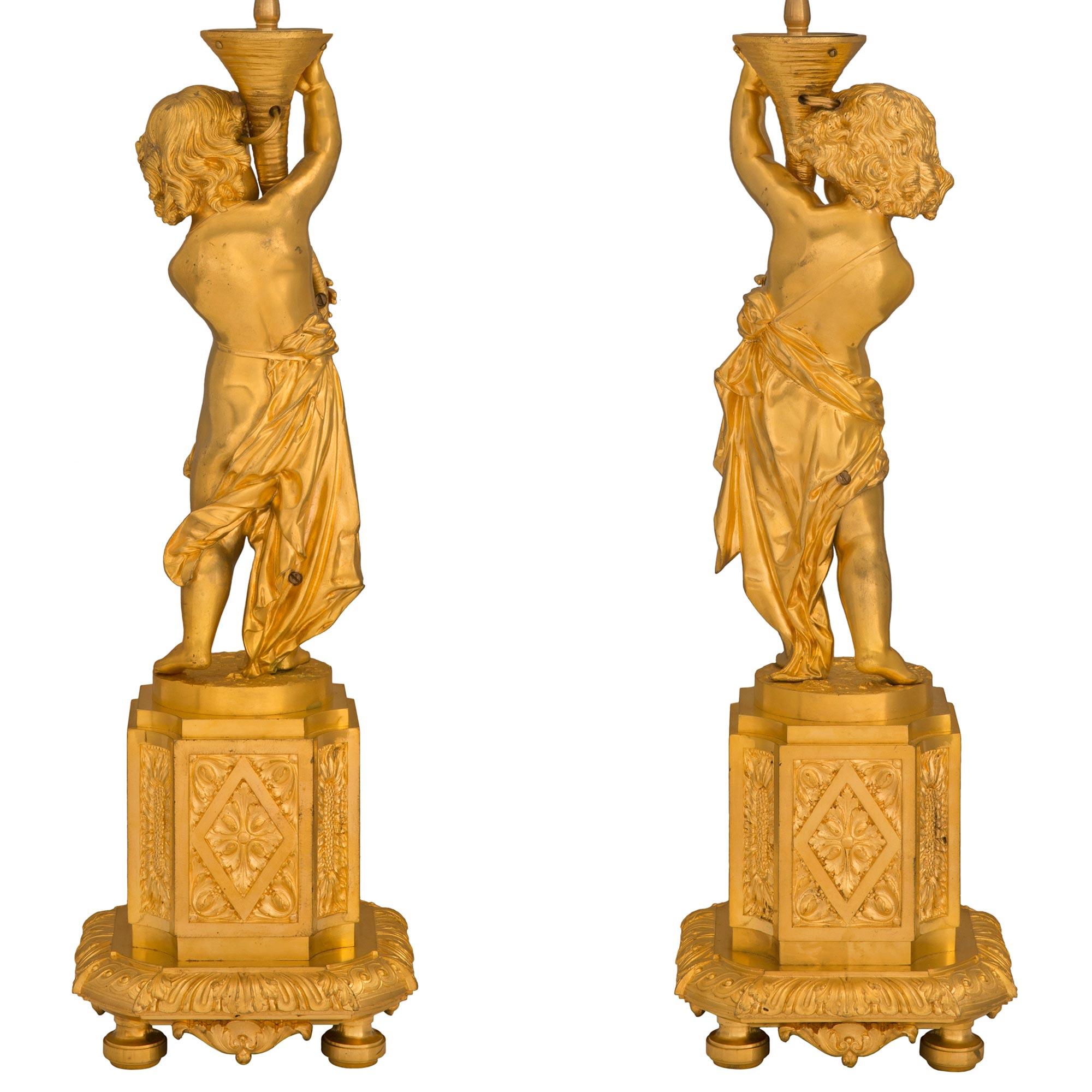Pair of French 19th Century Louis XVI St. Ormolu Lamps For Sale 7