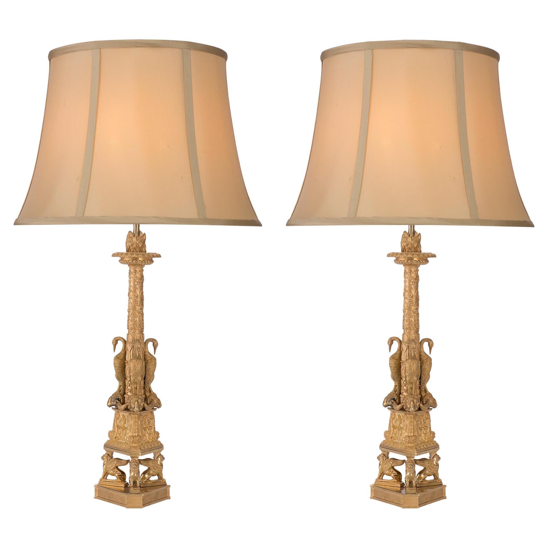 Pair of French 19th Century Louis XVI St. Ormolu Lamps For Sale