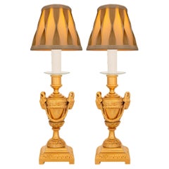 Antique pair of French 19th century Louis XVI st. Ormolu lamps